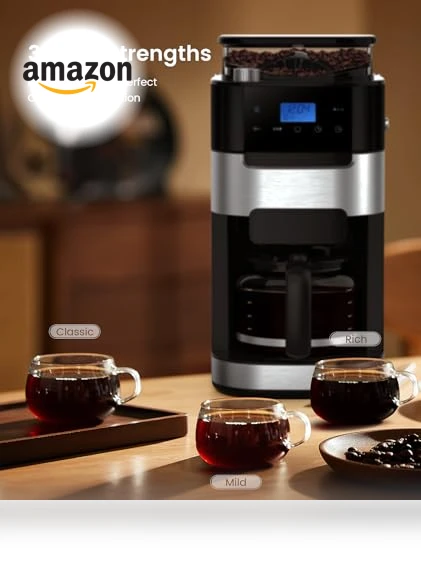 10-Cup Drip Coffee Maker with Built-In Grinder — Electric Blade Coffee Grinders, COWSAR