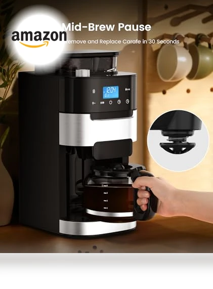 10-Cup Drip Coffee Maker with Built-In Grinder — Electric Blade Coffee Grinders, COWSAR