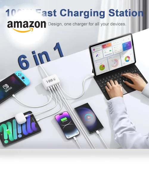 100W GaN 6 Port USB C Charging Station — Chargers, Fitquipment