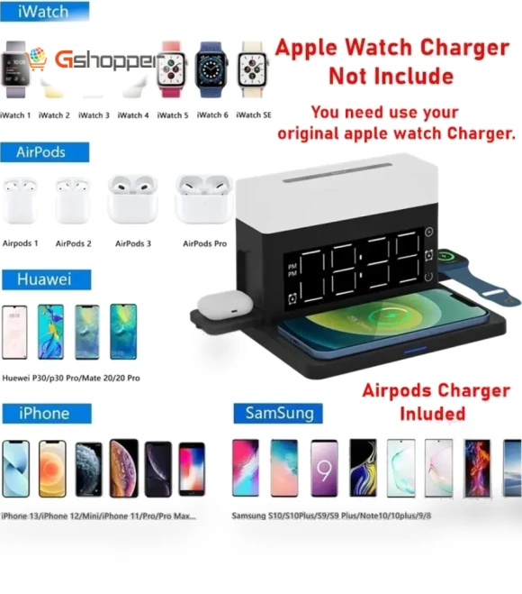 Multifunctional Wireless Charger Desk Lamp Alarm Clock — Chargers