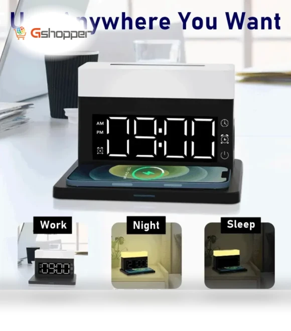 Multifunctional Wireless Charger Desk Lamp Alarm Clock — Chargers