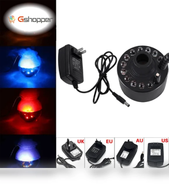 Upgrade 12 LED Light Color Change Ultrasonic Atomizer Water Fountain Pond Fog — Fog Machines