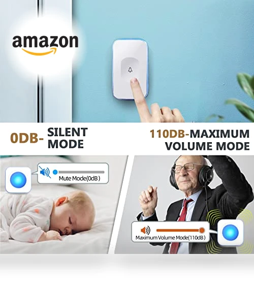 Wireless Doorbell with Flash LED Light — Chimes, JSIEEM