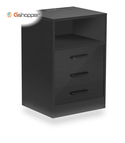 Nightstand with 3 Drawers and Cabinet — Nightstands