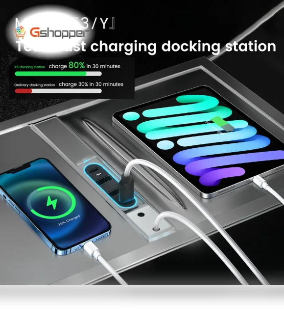 QC Docking Station with LED Light - Slide Cover USB Center USB Hub — EV Charging Accessories