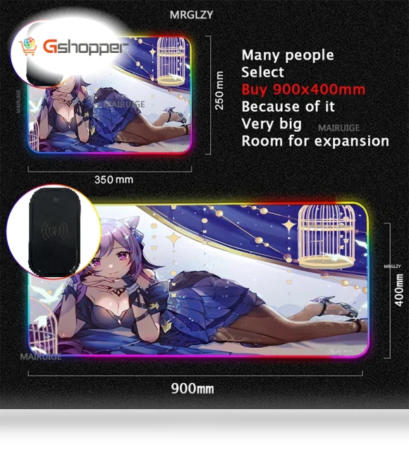 RGB Computer Waterproof Large Mouse Pad with Wireless Phone Charger — Mouse Pads