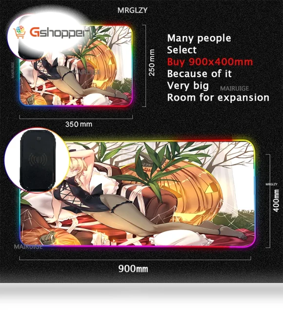 RGB Computer Waterproof Large Mouse Pad with Wireless Phone Charger — Mouse Pads