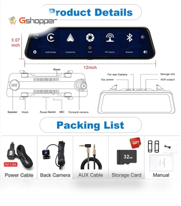 9 inch car touch screen navigator with dual camera and wireless Carplay — Rearview Cameras for Cars