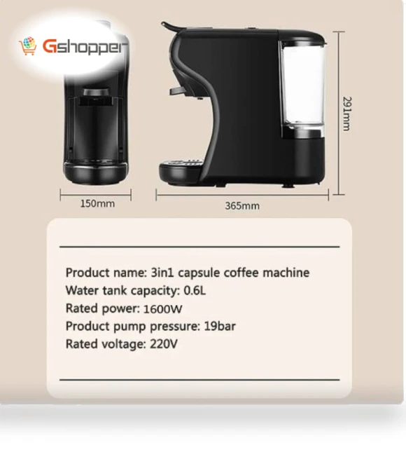 Coffee Machine 19 Bar 3in1 Multiple Cafetera Pod Coffee Maker — Single-Cup Coffee Makers, KZ