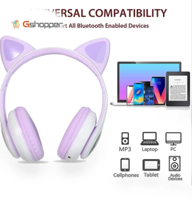 Colorful Lighting LED Wireless Cat Ear Headphones — Over-Ear Headphones
