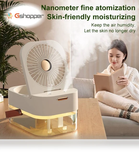 Dual Spray Humidification Fan with Ambient Light and Aromatherapy — Air Moisturizers