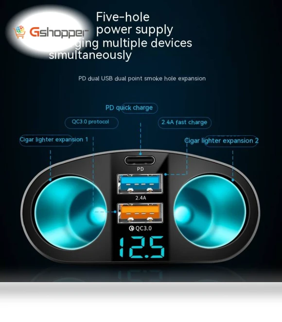 Dual USB Type-C Car Charger with Digital Display — Vehicle Power Solutions