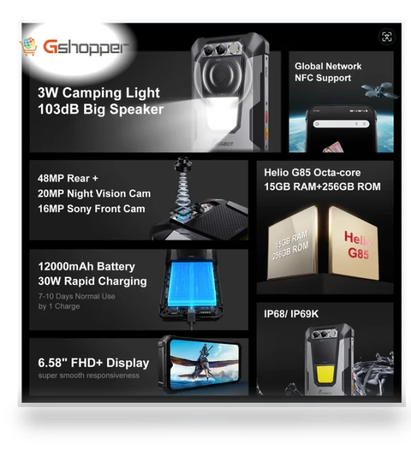 Rugged Smartphone with Camping Lights — Portable Audio Solutions, FOSSiBOT