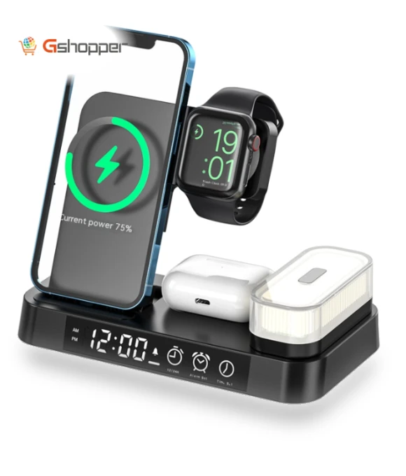 Three-in-One Wireless Charger with Multi-Function Clock — Chargers