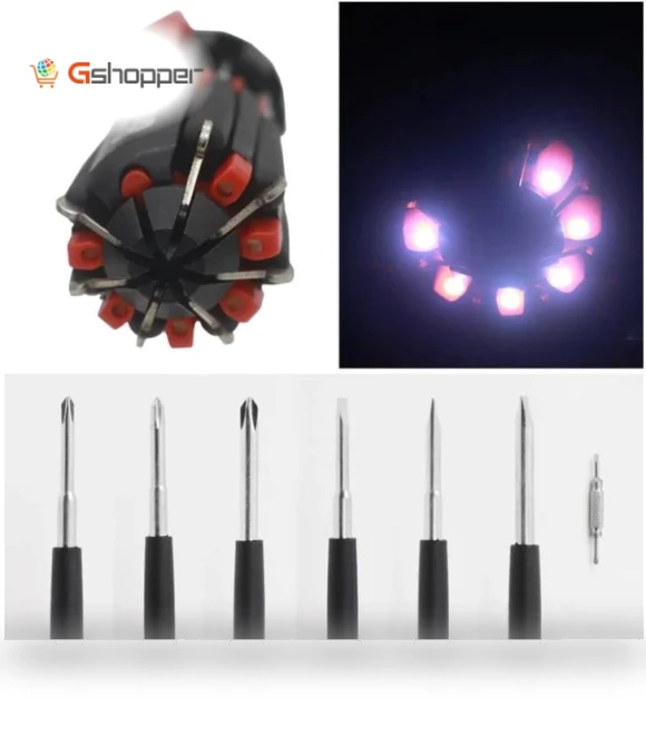 8-in-1 Screwdriver with Worklight and Flashlight — Multi-Bit