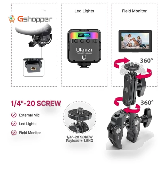 Metal Super Clamp with 360° Ball Head Magic Arm — Mounts & Clamps, Ulanzi