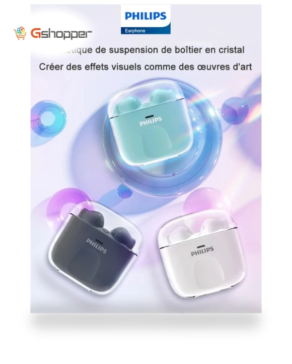 Wireless Bluetooth 5.3 Headset Mini Crystal Shell Earbuds — In-Ear Headphones, Philips
