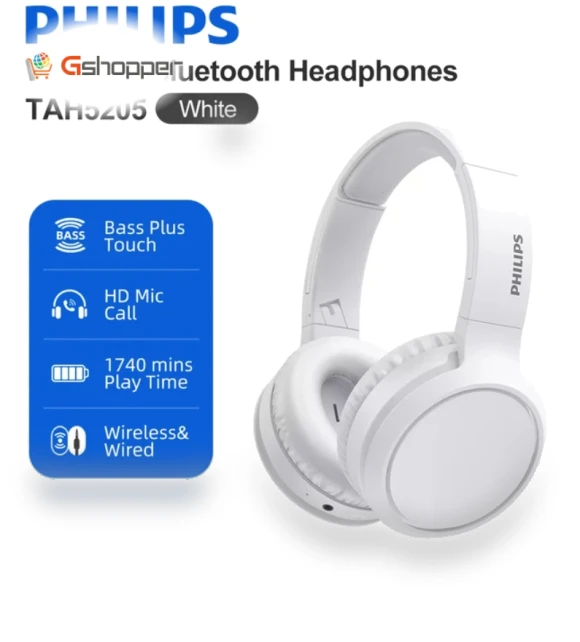 Wireless Bluetooth Headphones with Bass Plus Touch — Over-Ear Headphones, Philips