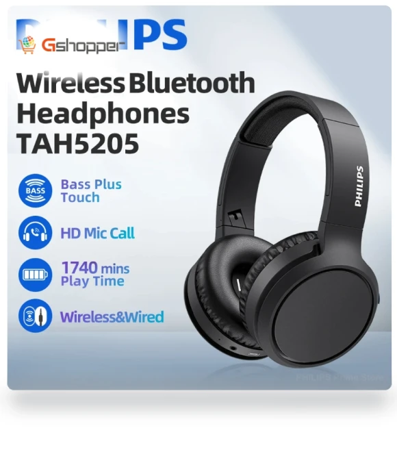 Wireless Bluetooth Headphones with Bass Plus Touch — Over-Ear Headphones, Philips