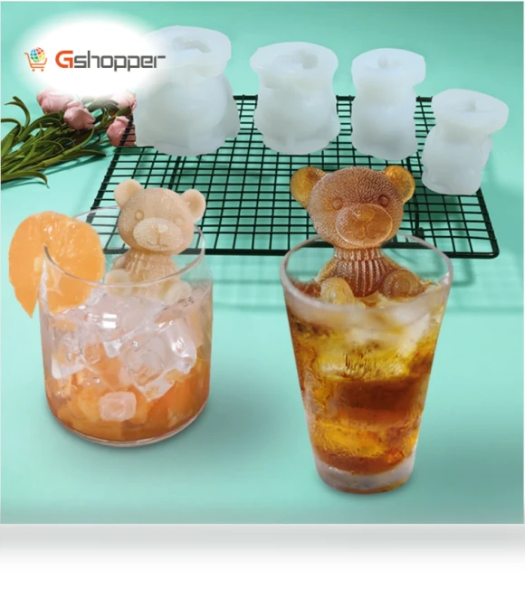 Cartoon Milk Tea Coffee Bear Ice Cube Silicone Mold — Molds