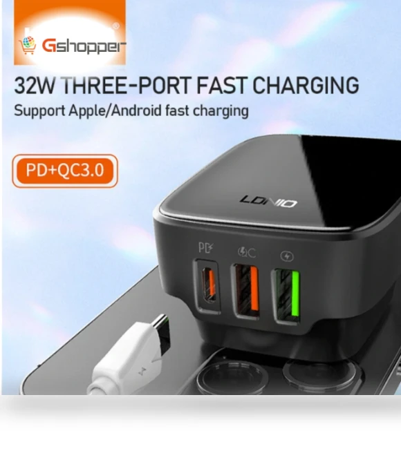 32W 3-Port USB PD Charger — Wall Chargers, LDNIO