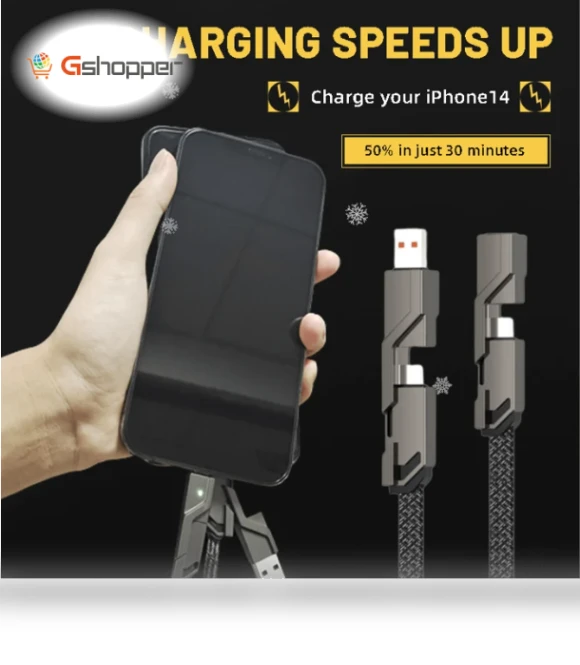4-in-1 Flat Braided Anti-Tangle Charger Cord with Velcro — Charging Solutions