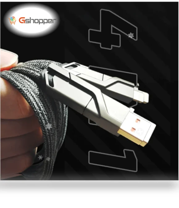 4-in-1 Flat Braided Anti-Tangle Charger Cord with Velcro — Charging Solutions