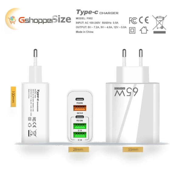 65W 5-Port USB PD Charger — Chargers