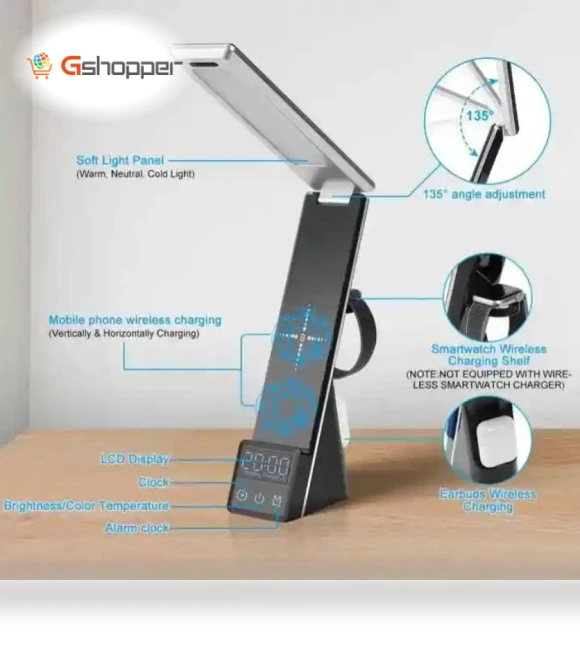LED Desk Light 3 in 1 Table Lamp with Wireless Charger — Study & Desk Lighting