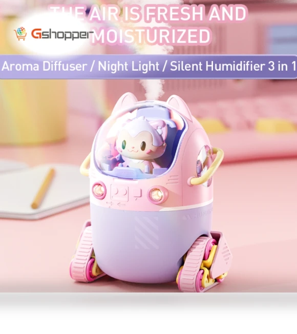 Portable Desktop Cute Cartoon Tank Car Air Humidifier with LED Lights — Air Moisturizers