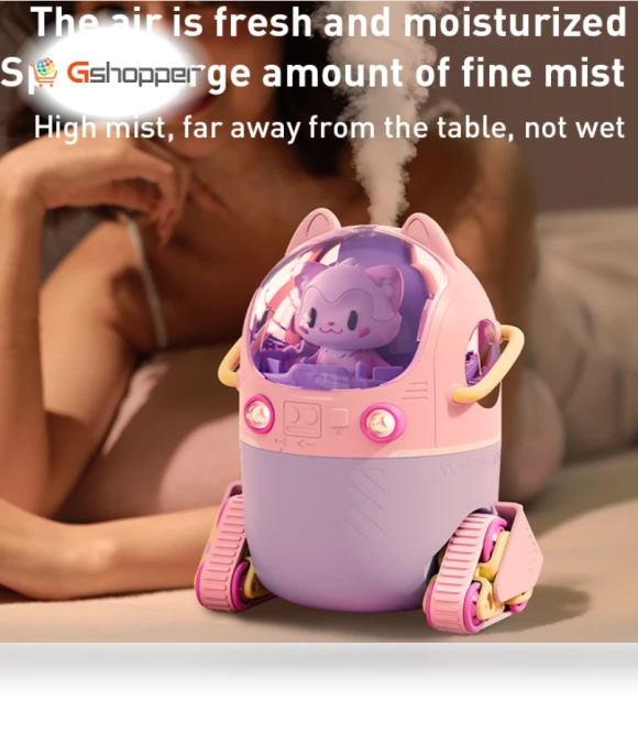 Portable Desktop Cute Cartoon Tank Car Air Humidifier with LED Lights — Air Moisturizers