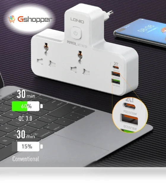 Universal Power Socket with 2 Outlets and 3USB Ports — Power Hubs, LDNIO