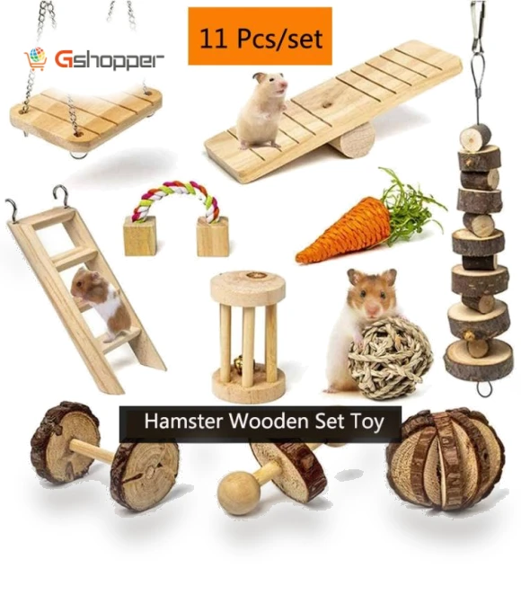 Hamster Seesaw Climbing Ladder Gnawing Teeth String Wooden Set Toy — Exercise Wheels