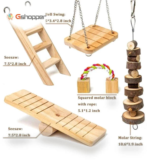 Hamster Seesaw Climbing Ladder Gnawing Teeth String Wooden Set Toy — Exercise Wheels