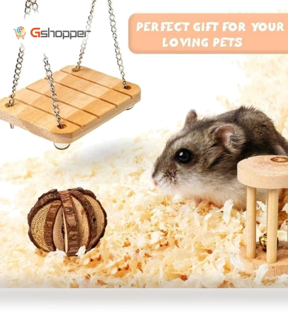 Hamster Seesaw Climbing Ladder Gnawing Teeth String Wooden Set Toy — Exercise Wheels
