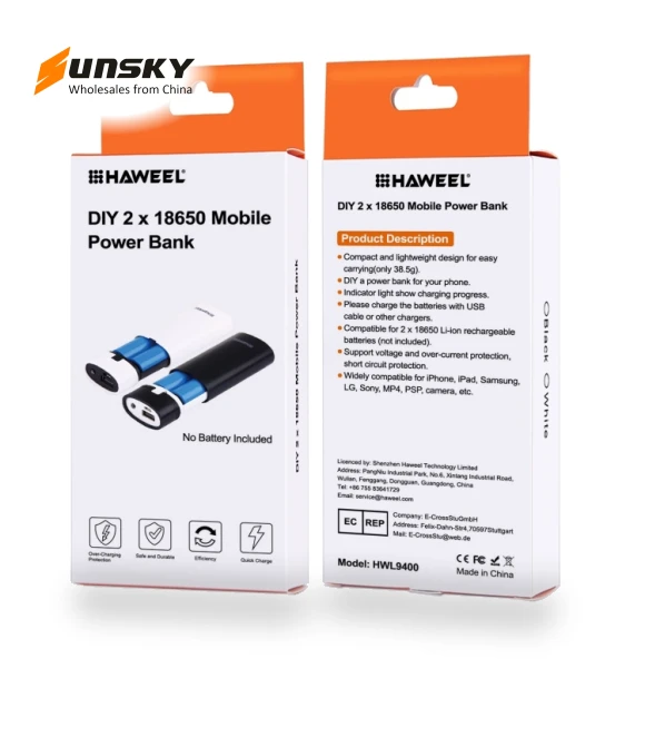 DIY 2x 18650 Battery Power Bank Shell Box — Battery Charger Cases, HAWEEL
