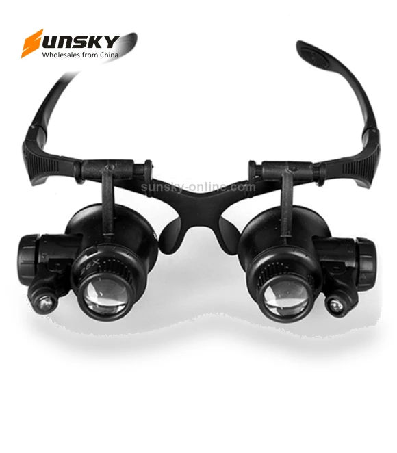 Double Eye Glasses Lens Jeweler Watch Repair Head Magnifier with LED Lights — Loupes
