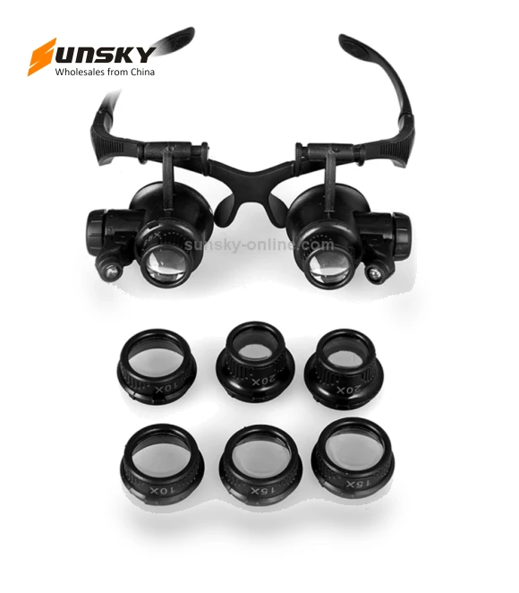 Double Eye Glasses Lens Jeweler Watch Repair Head Magnifier with LED Lights — Loupes
