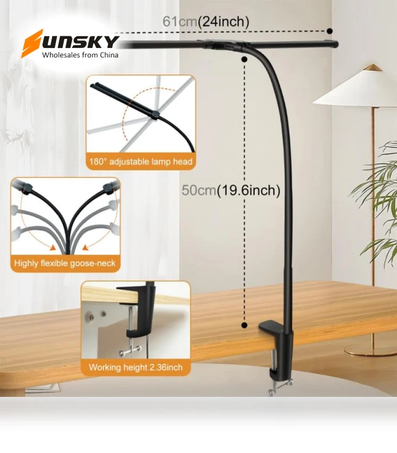 Gooseneck Tube LED Fill Light Double Head Clip Desk Lamp — Study & Desk Lighting, PULUZ