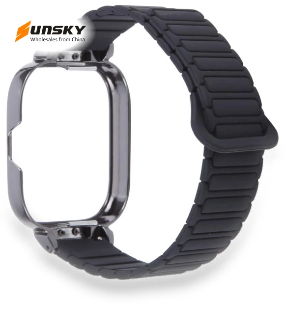 Metal Black Frame Integrated I-shaped Magnetic Silicone Watch Band — Watch Accessories, Redmi