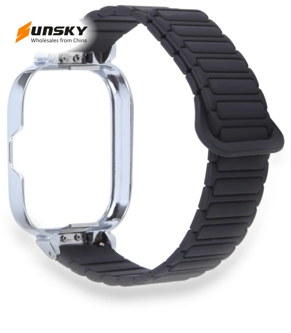 Metal Silver Frame Integrated I-shaped Magnetic Silicone Watch Band — Watch Accessories, Redmi