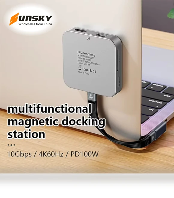 8-In-1 Magnetic HUB With M.2 NVMe/SATA SSD Enclosure — Enclosures, Blueendless