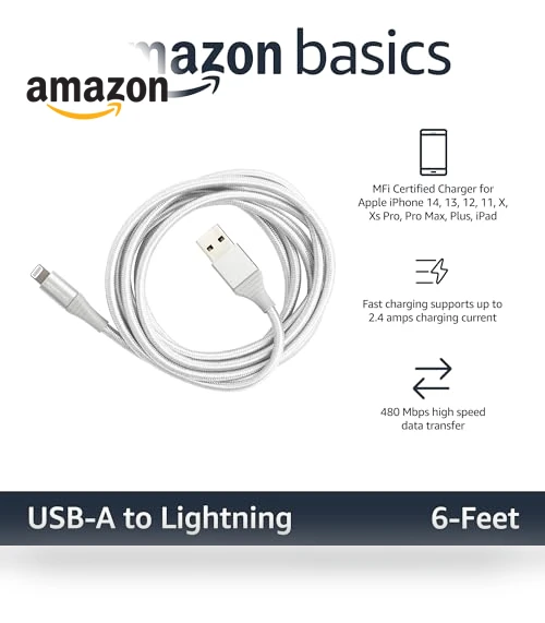 USB-A to Lightning Charger Cable — Chargers & Cables, Amazon Basics