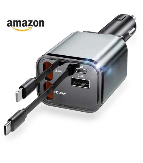 4 in 1 Fast Charging Retractable Car Charger — Phone Accessories, EloBeth