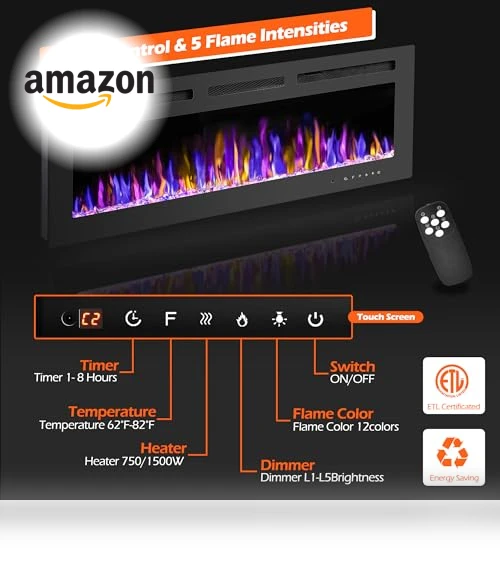 Electric Fireplace Wall Mounted and Recessed with Remote Control — Tabletop Fireplaces, BETELNUT
