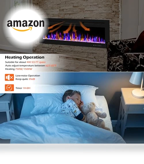 Electric Fireplace Wall Mounted and Recessed with Remote Control — Tabletop Fireplaces, BETELNUT
