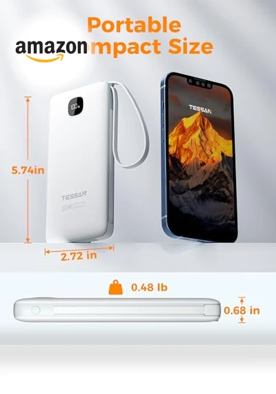 Portable Charger with Built in Cables — Chargers, TESSAN