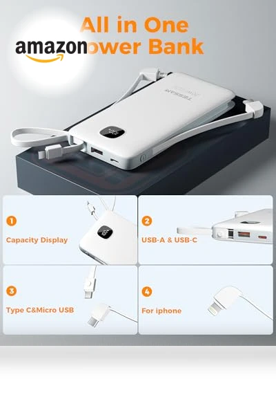 Portable Charger with Built in Cables — Chargers, TESSAN