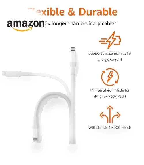 USB-A to Lightning Charger Cable — Lightning, Amazon Basics