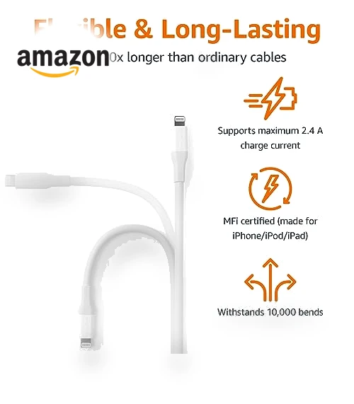 USB-A to Lightning Charger Cable — Lightning, Amazon Basics